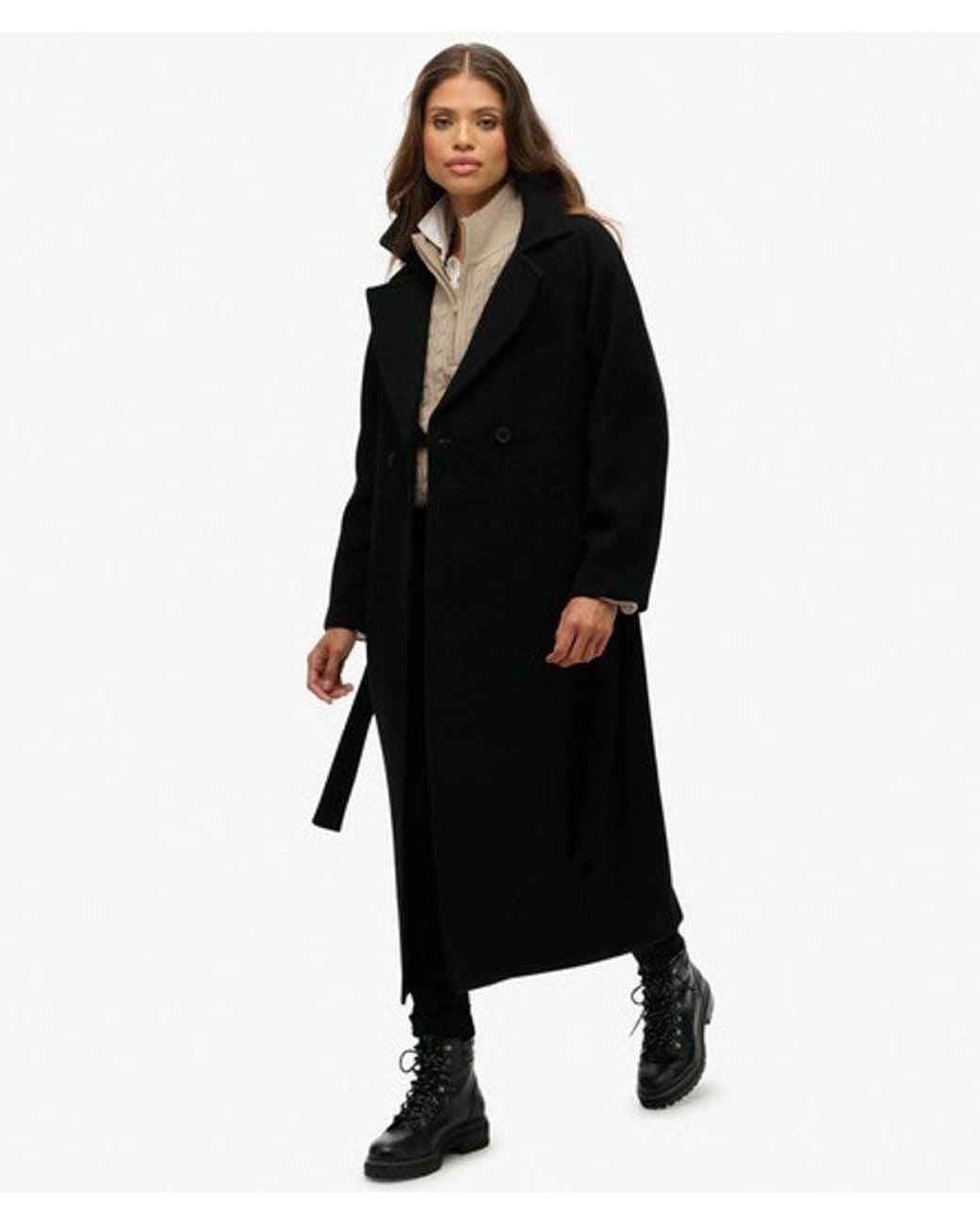 Superdry Black & Co Relaxed Long Wool Blend Coat