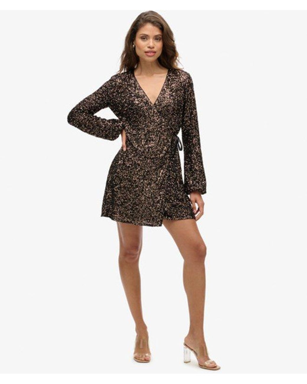 Superdry Black & Co Slim Fit Sequin Wrap Mini Dress
