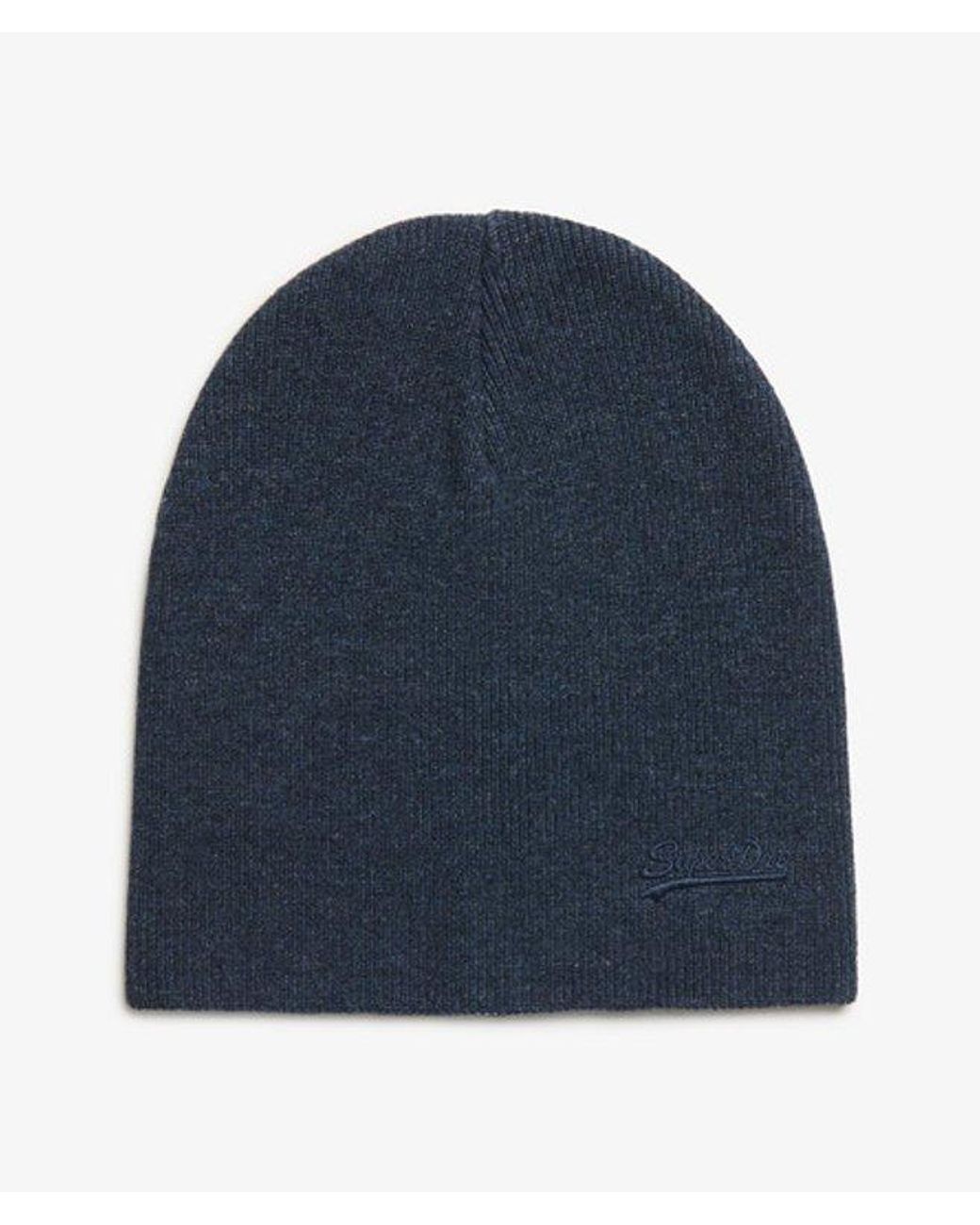 Superdry Blue Essential Logo Knitted Beanie Hat for men