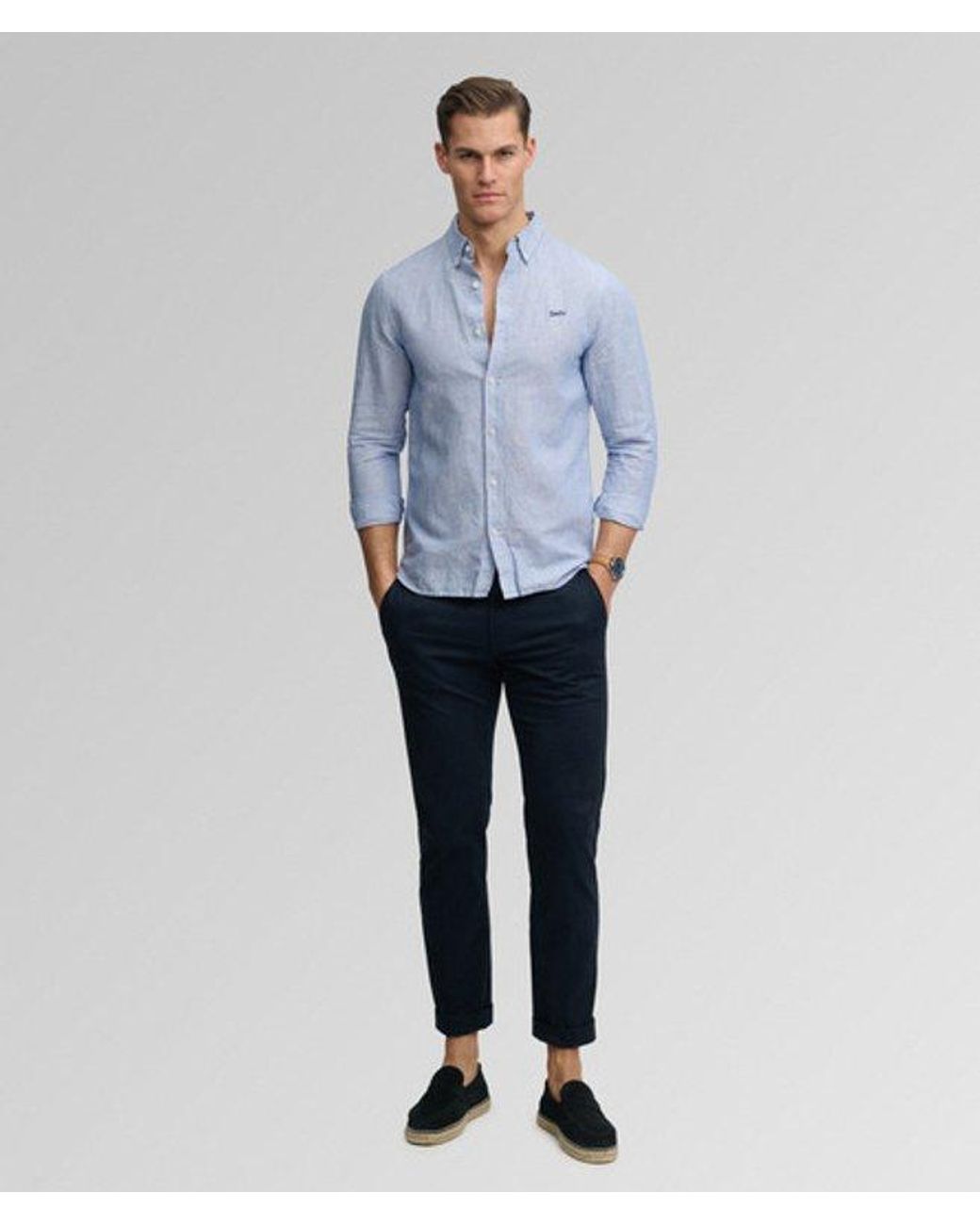 Superdry Blue & Co Cotton Linen Long Sleeve Shirt for men