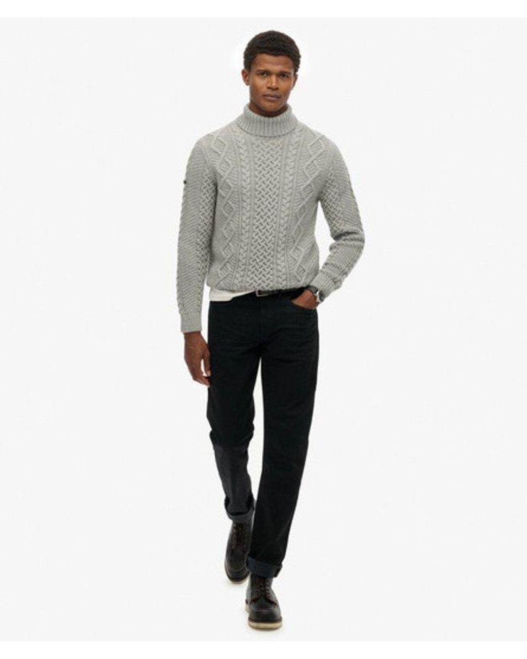 Superdry Gray & Co Jacob Cable Roll Neck Jumper for men