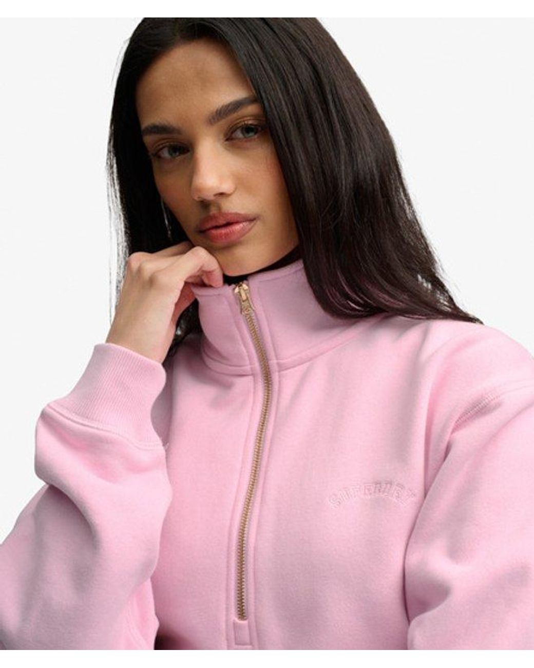 Superdry Pink & Co Essential Logo Embroidered Half Zip Jumper