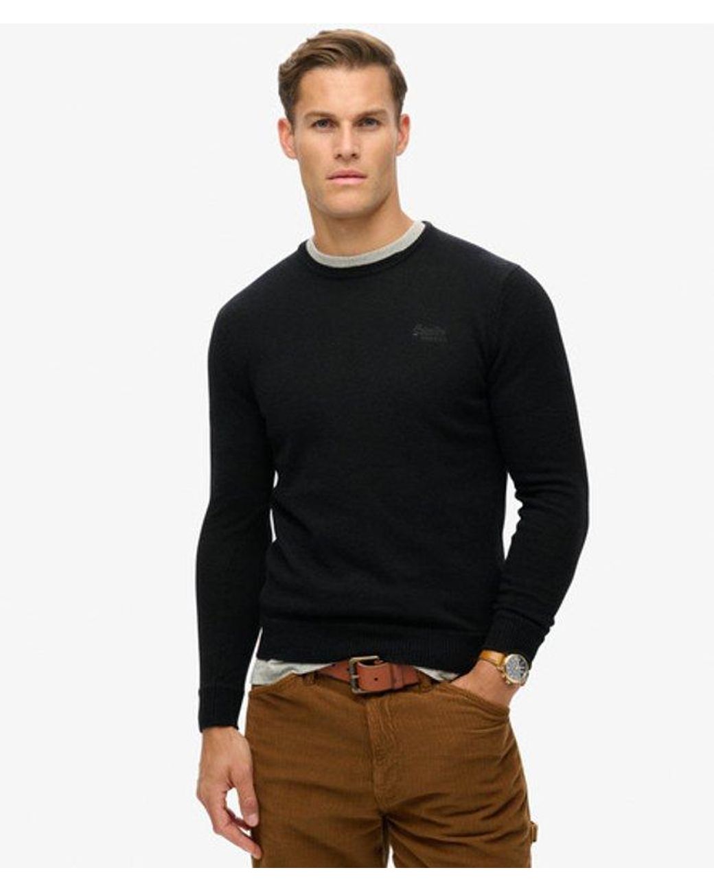 Superdry Black Crew Neck Knit Jumper for men