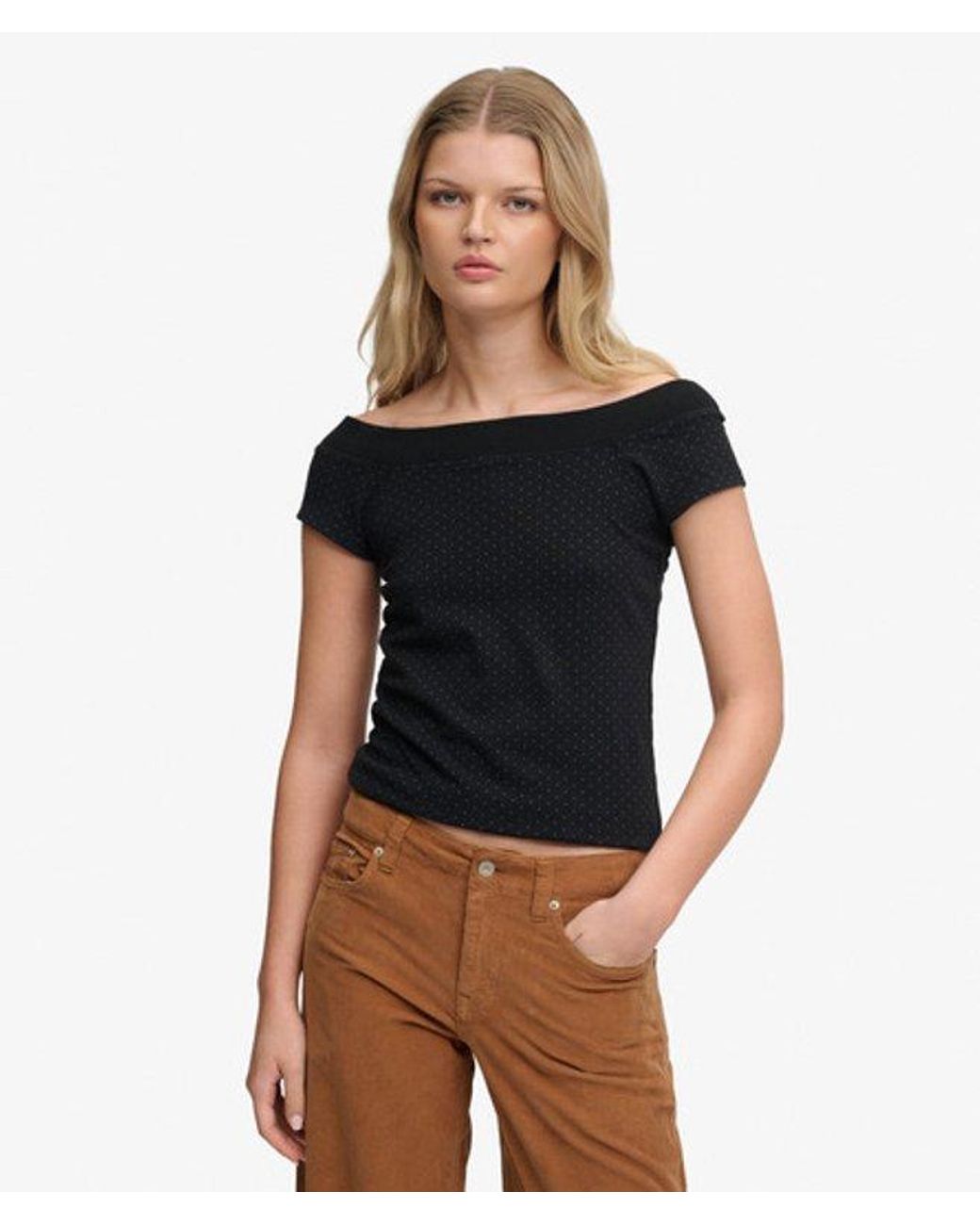 Superdry Blue & Co Athletic Off Shoulder Pattern Top