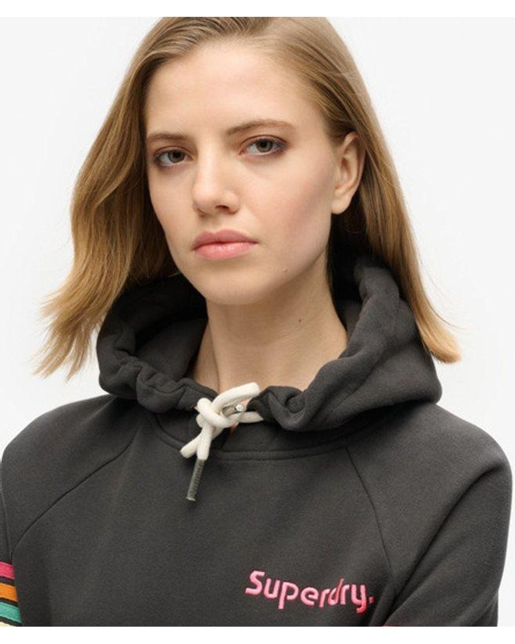 Superdry Black & Co Rainbow Stripe Logo Hoodie