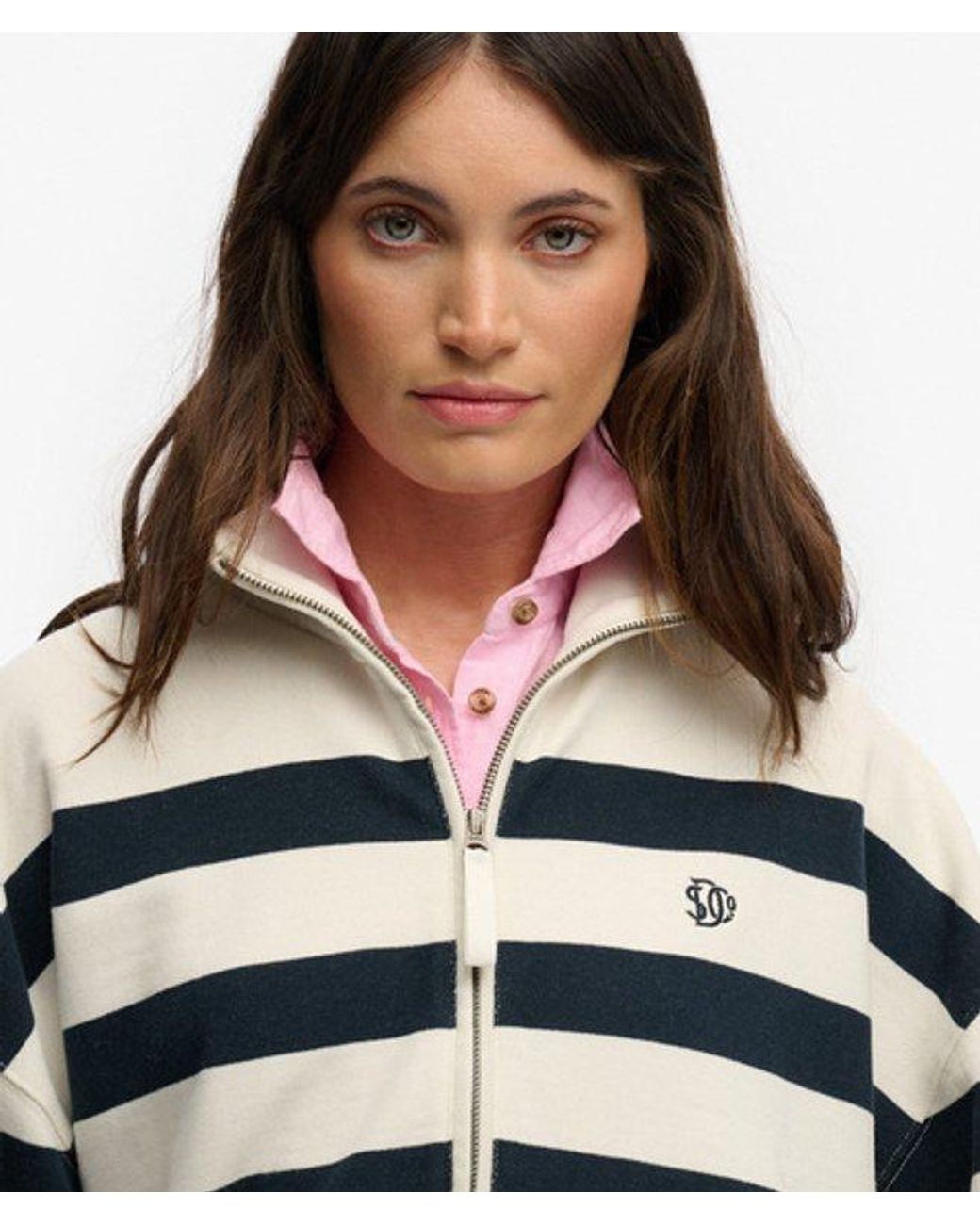 Superdry Studios Stripe Half Zip Sweatshirt in het White