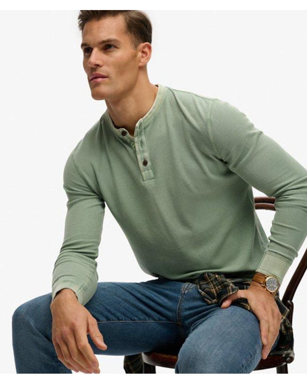 Superdry Green & Co Lightweight Textured Henley Top for men