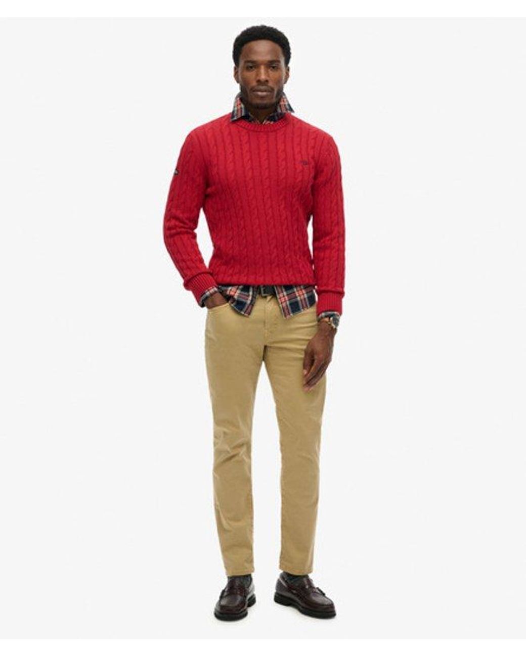 Superdry Red Cotton Cable Knit Crew Jumper for men