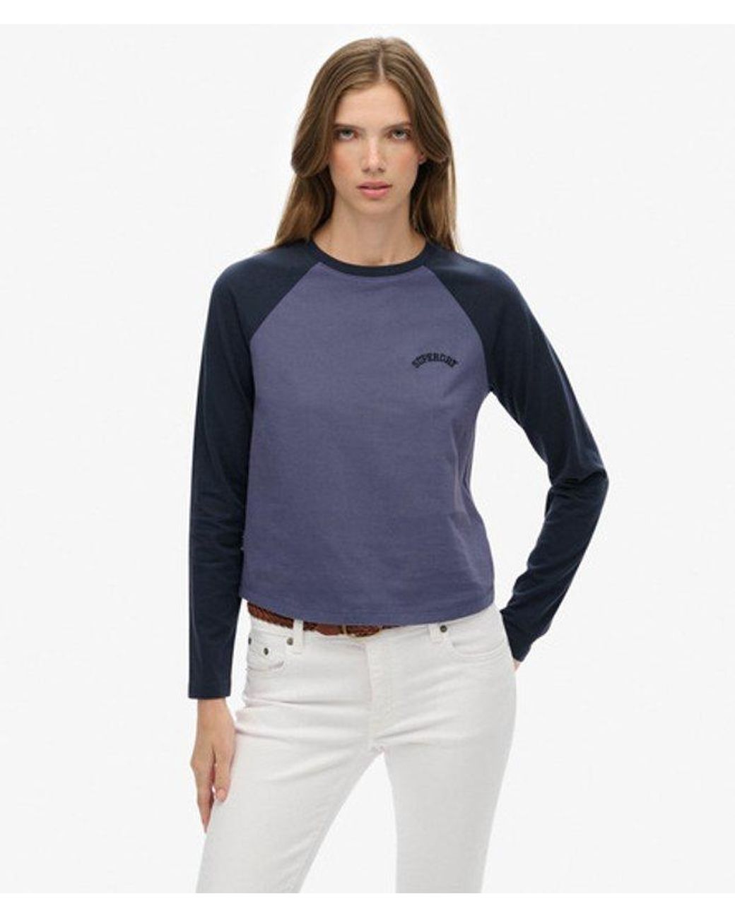 Superdry Blue Essential Logo Long Sleeve Baseball Top