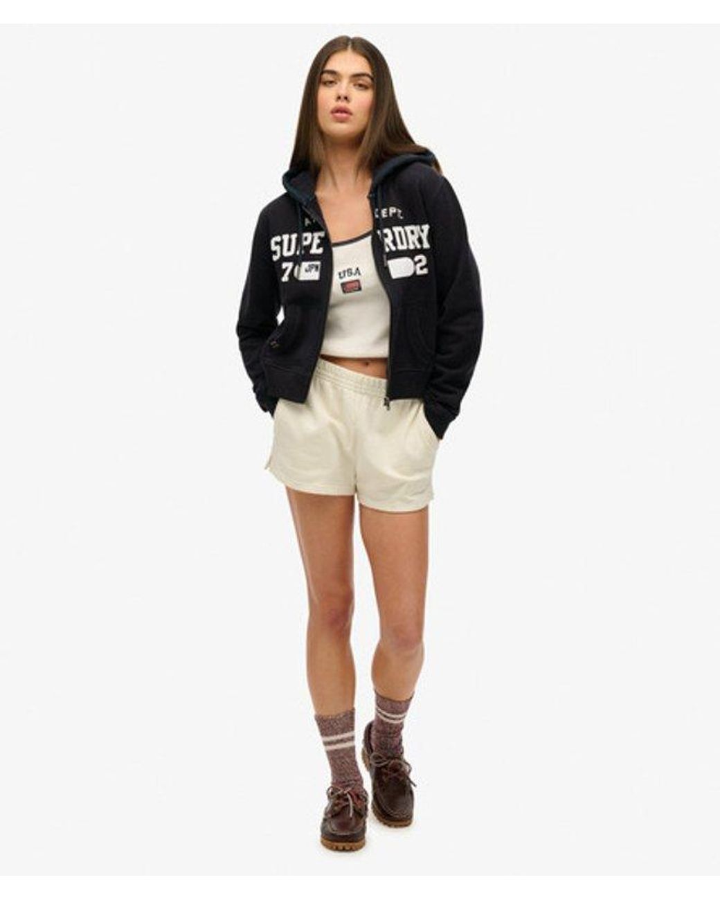 Superdry Black Athletic Essentials Relaxed Cropped Zip Hoodie