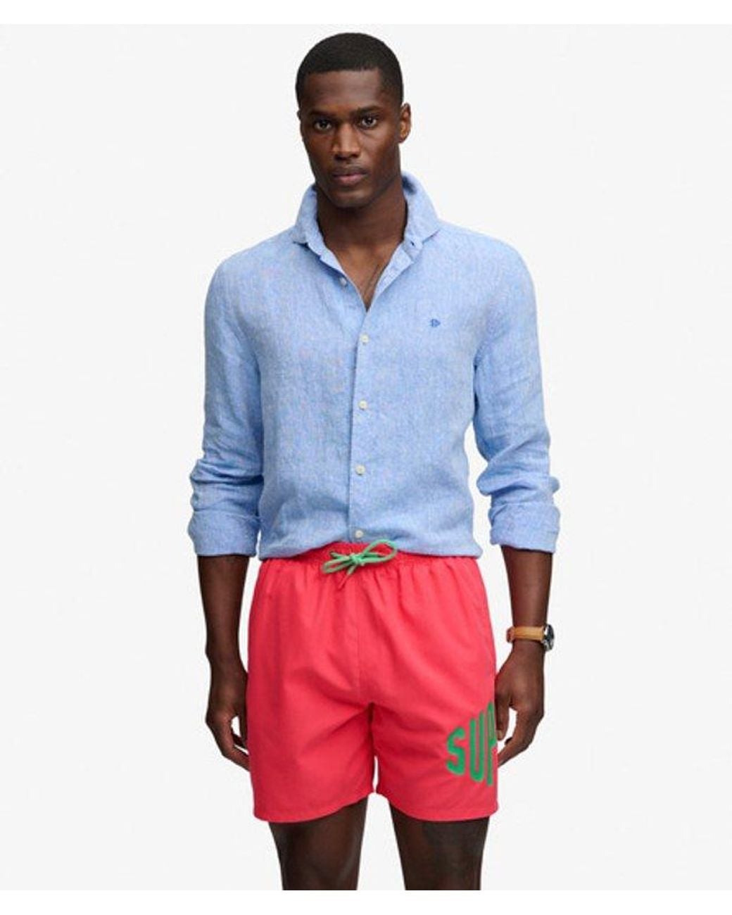 Superdry Red Printed Logo 16-Inch Swim Shorts for men