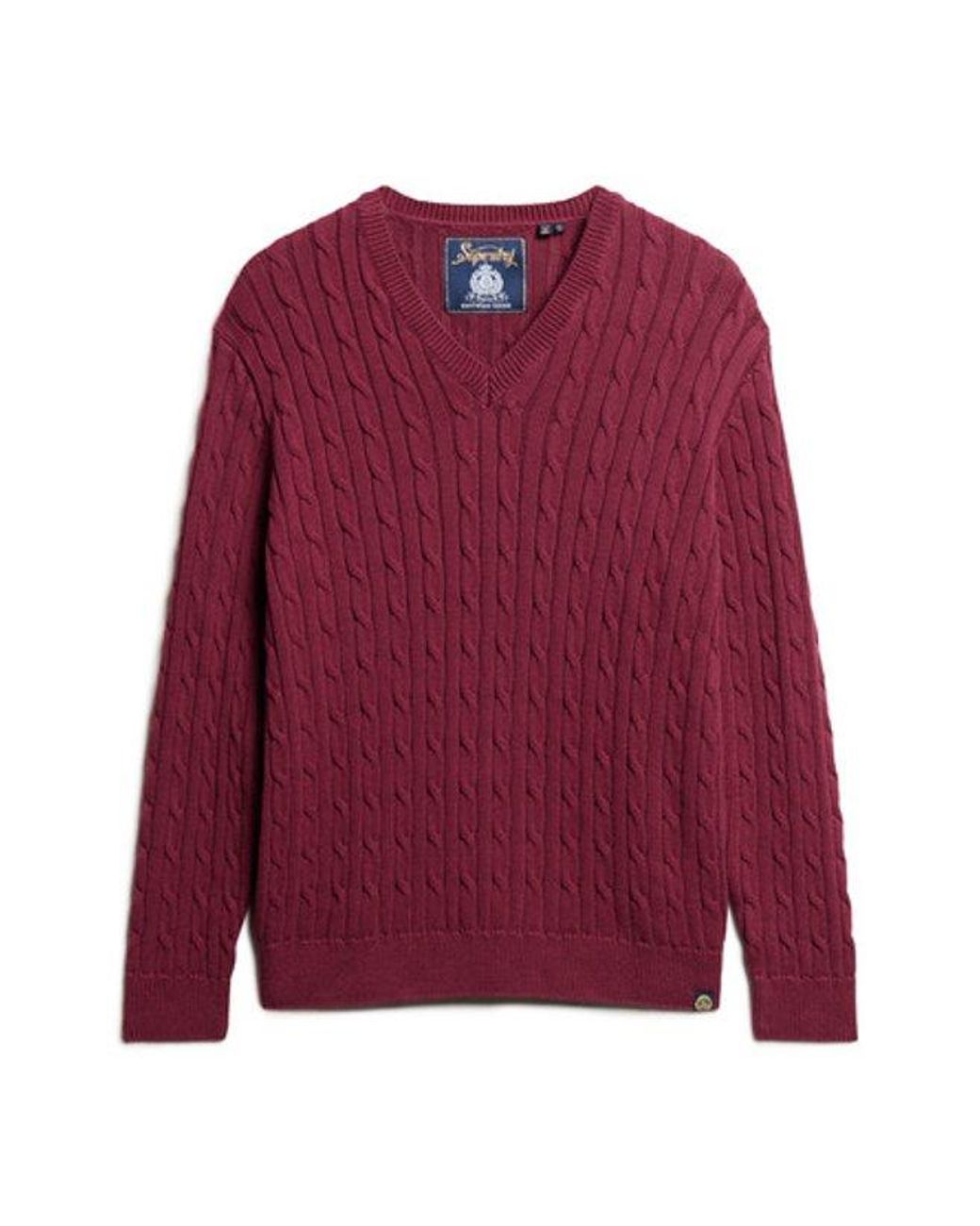Superdry Red & Co Ladies Lightweight Cable Knit Oversized V Neck Jumper