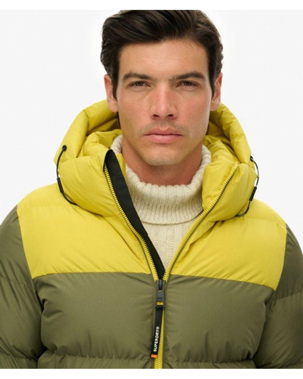 Superdry Green Colourblock Hooded Puffer Jacket for men