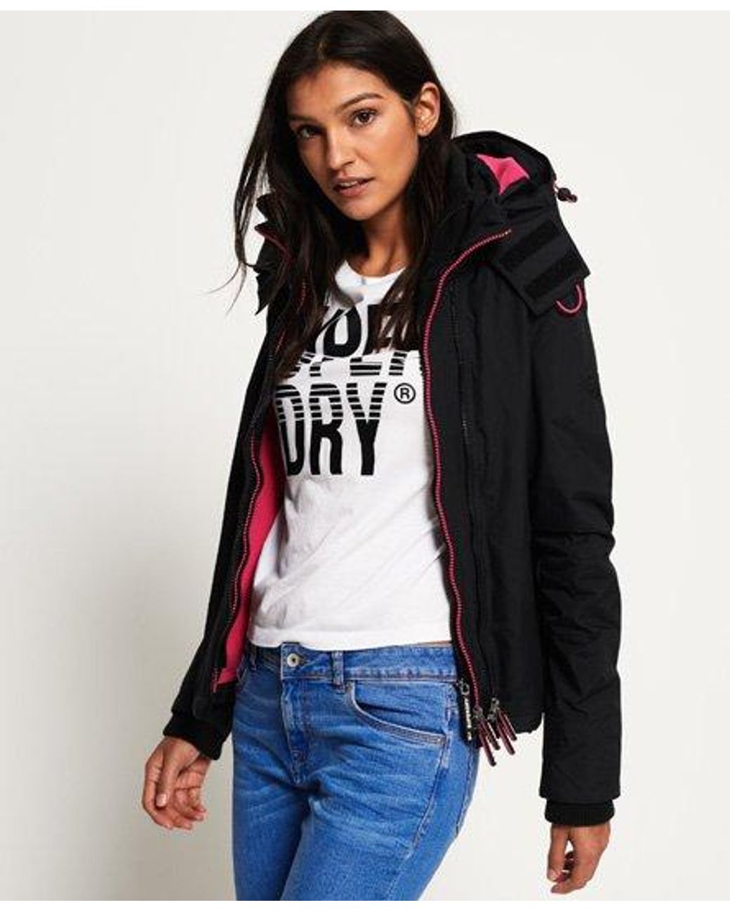 Superdry Pop Zip Hooded Arctic Sd-windcheater Jacket in Black | Lyst UK