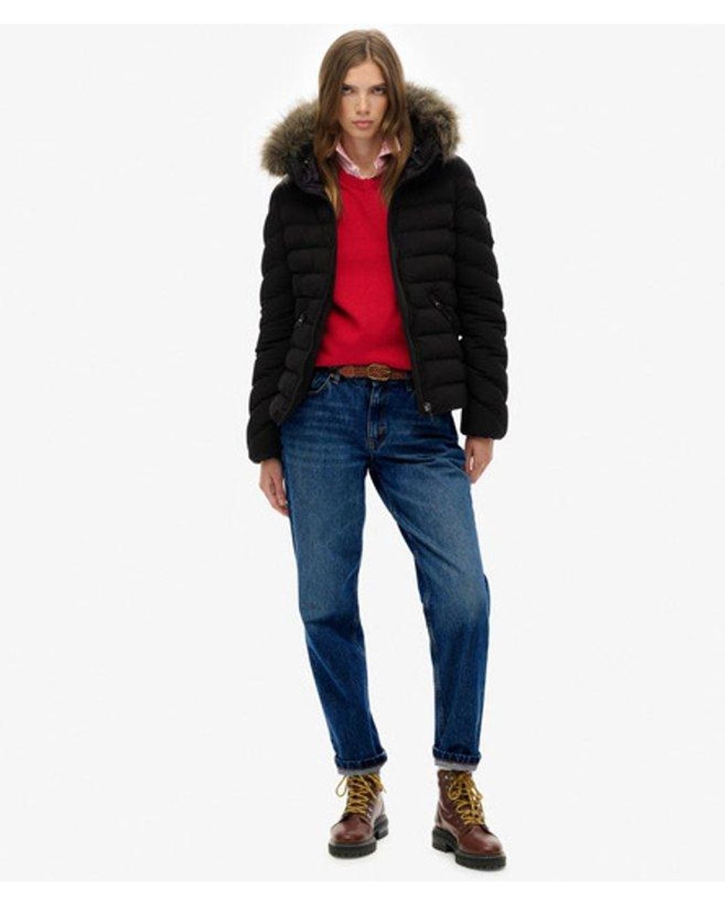 Superdry Black & Co Fuji Faux Fur Hood Padded Jacket
