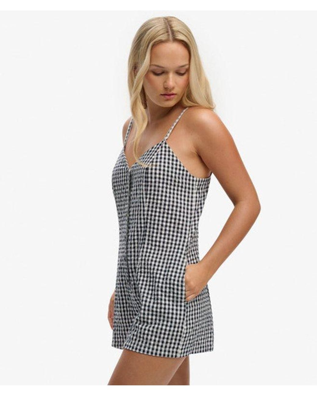 Superdry Blue & Co Gingham Cami Playsuit