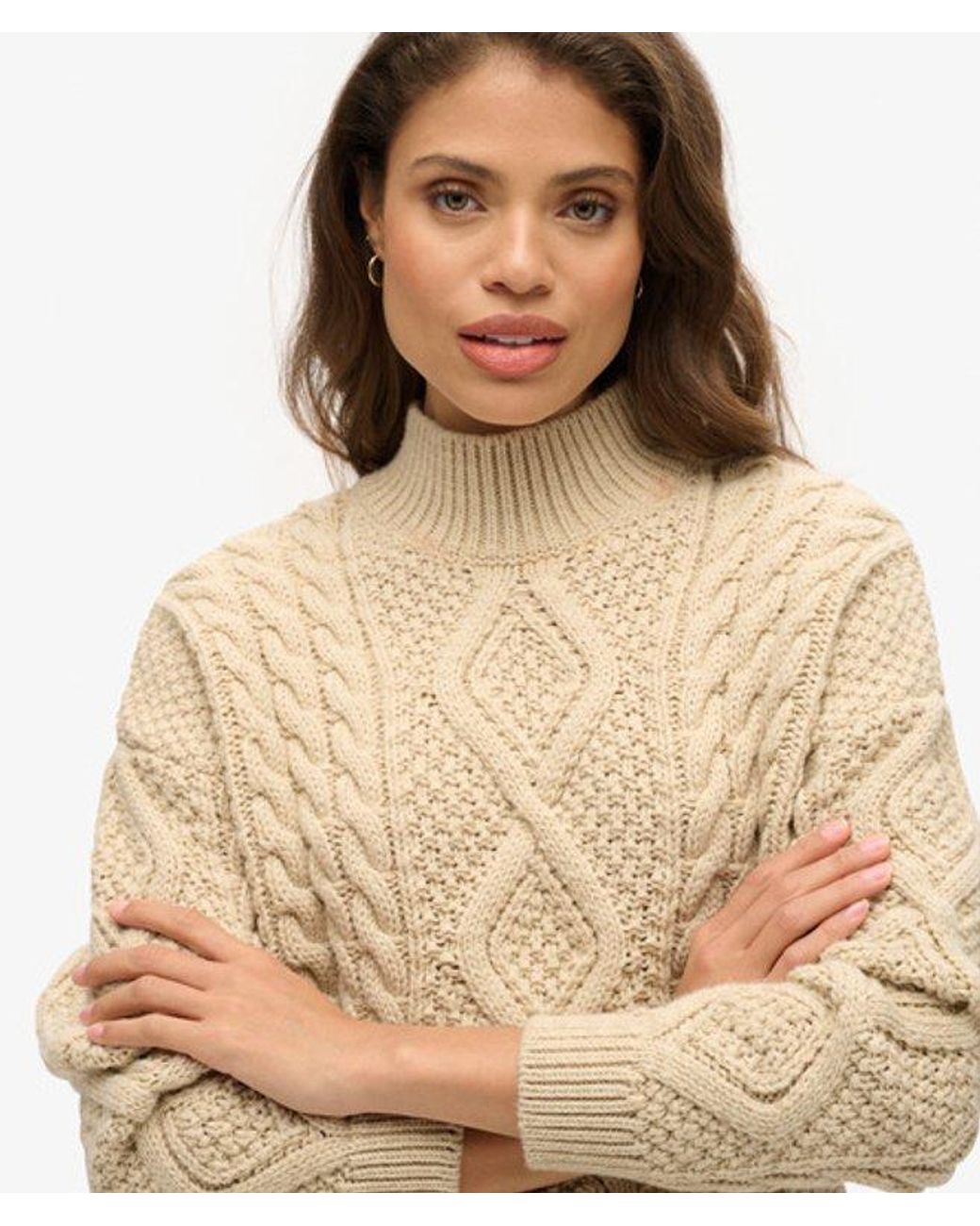 Superdry Brown & Co Classic Cable Knit Aran Polo Jumper