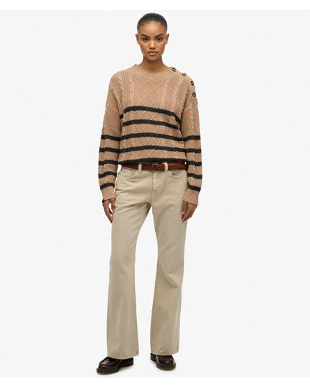 Superdry Brown & Co Cable Crew Neck Jumper