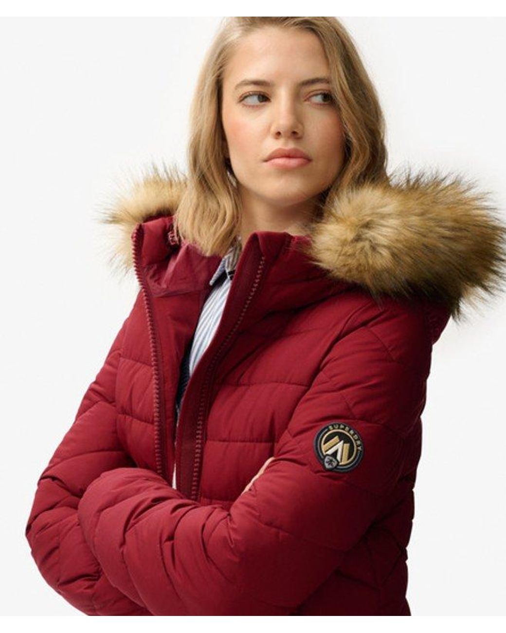 Superdry Red & Co Fuji Faux Fur Hooded Mid Length Coat