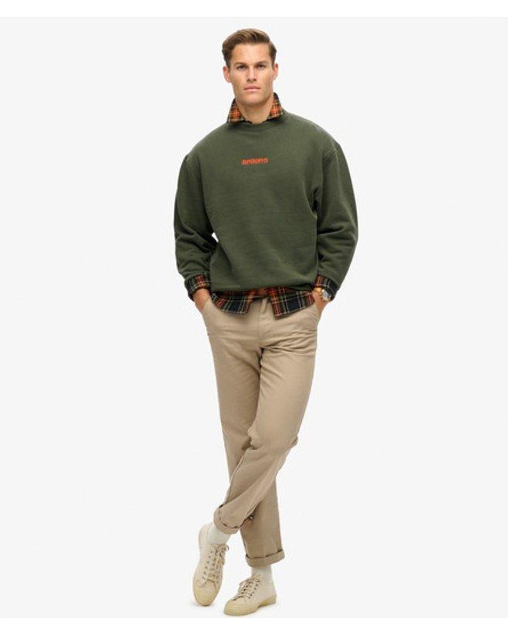 Superdry Green Micro Logo Graphic Loose Crew Sweatshirt for men