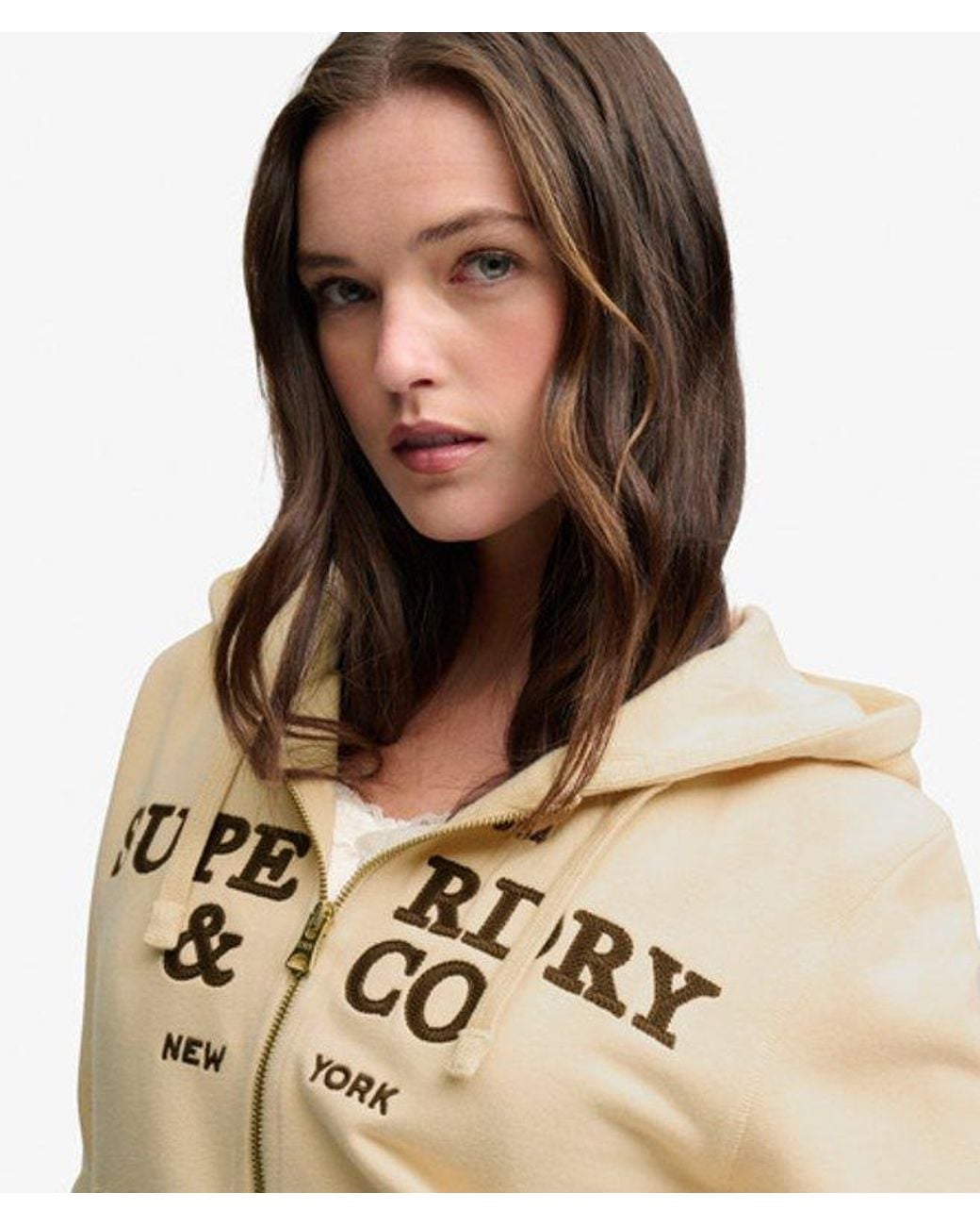 Superdry Natural & Co Athletic Essentials Embroidered Cropped Zip Hoodie