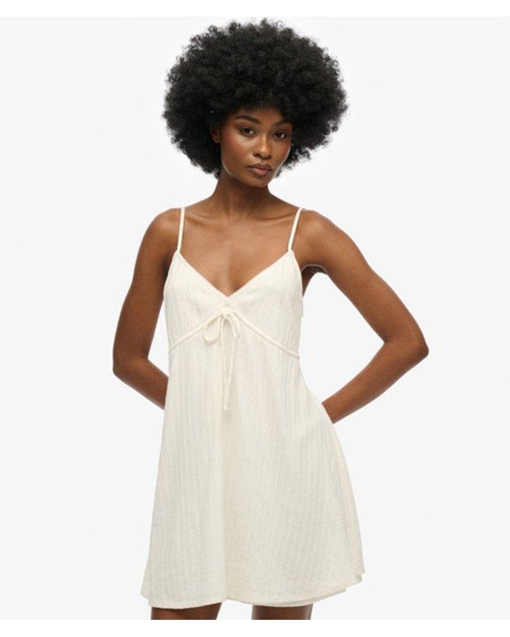 Superdry White Cotton Textured Woven Cami Mini Dress
