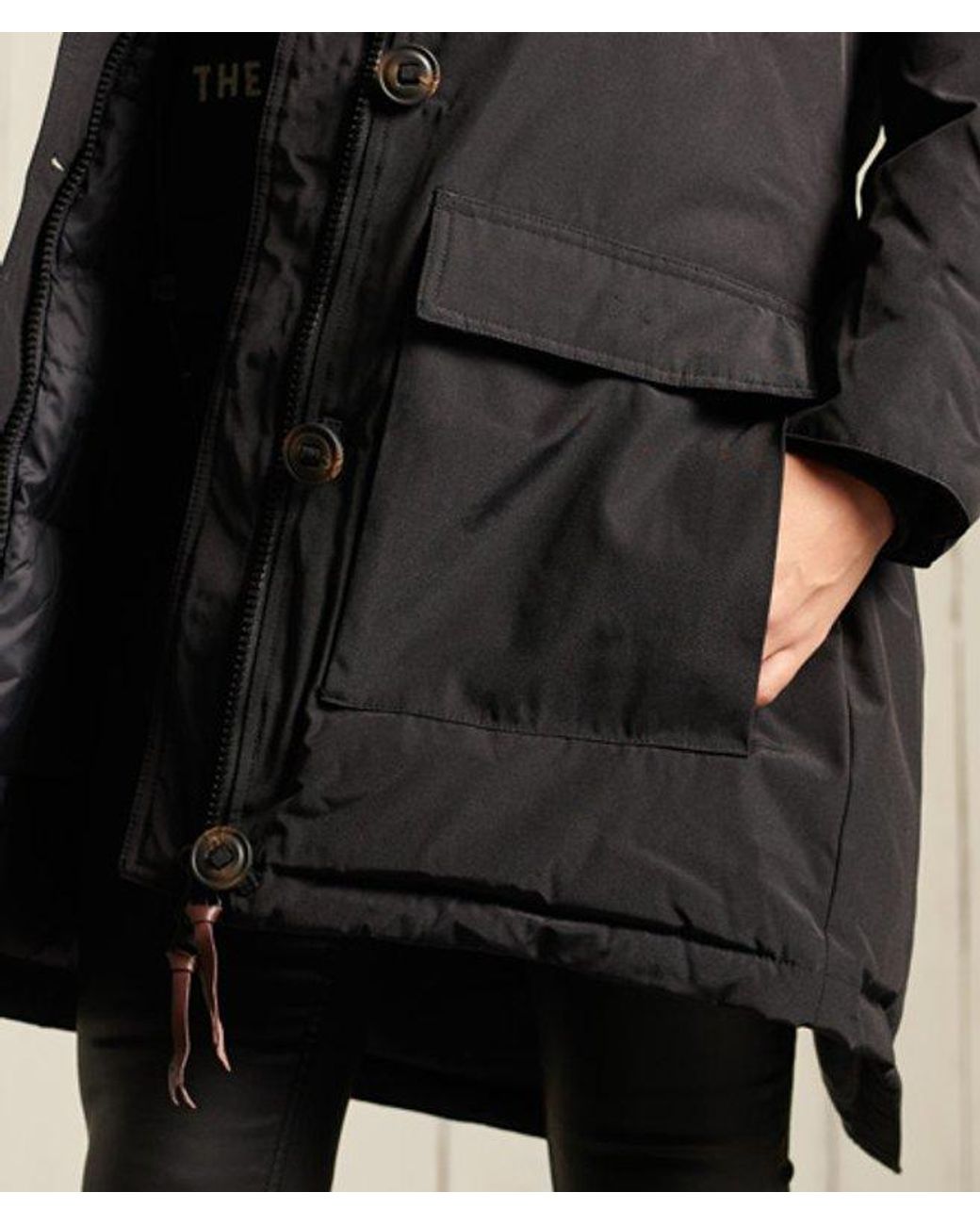 Superdry Black Hooded Faux Fur Down Parka Coat