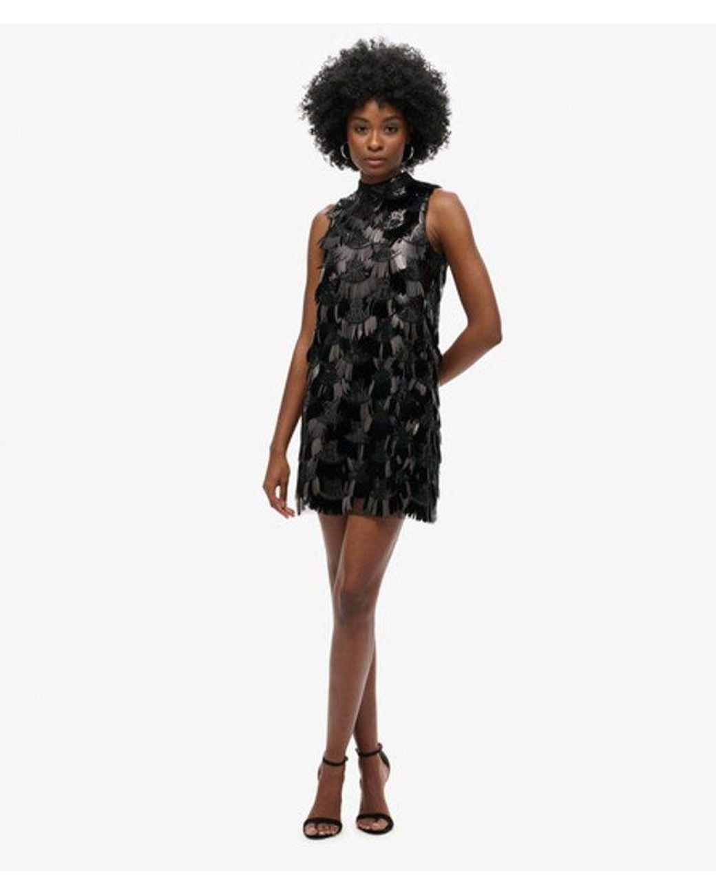 Superdry Black A-line Fringe Sequin Dress