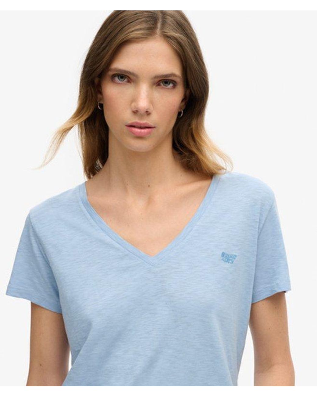 Superdry Blue & Co Slub Embroidered V-neck T-shirt