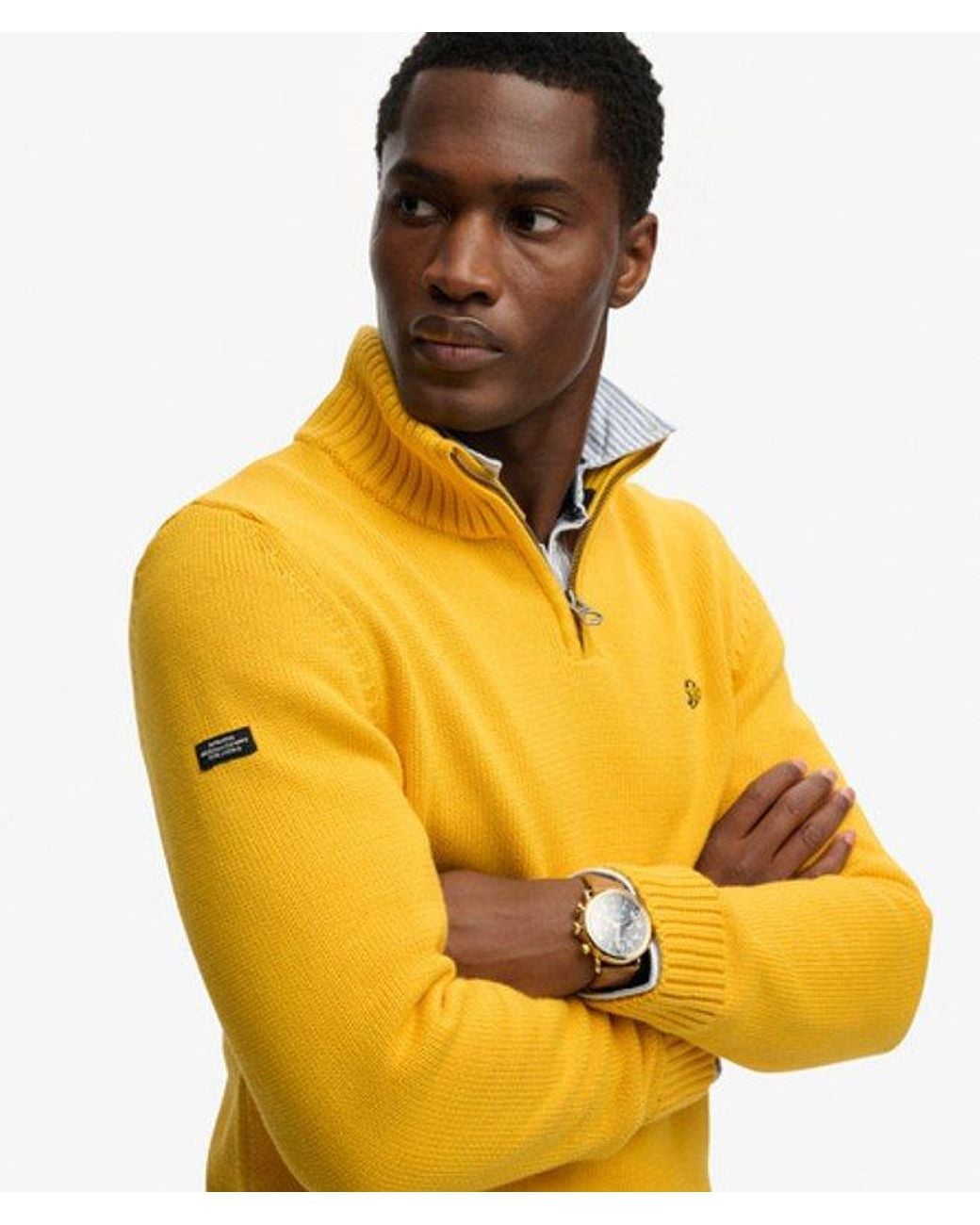 Superdry Yellow Cotton Half Zip Knit Jumper for men