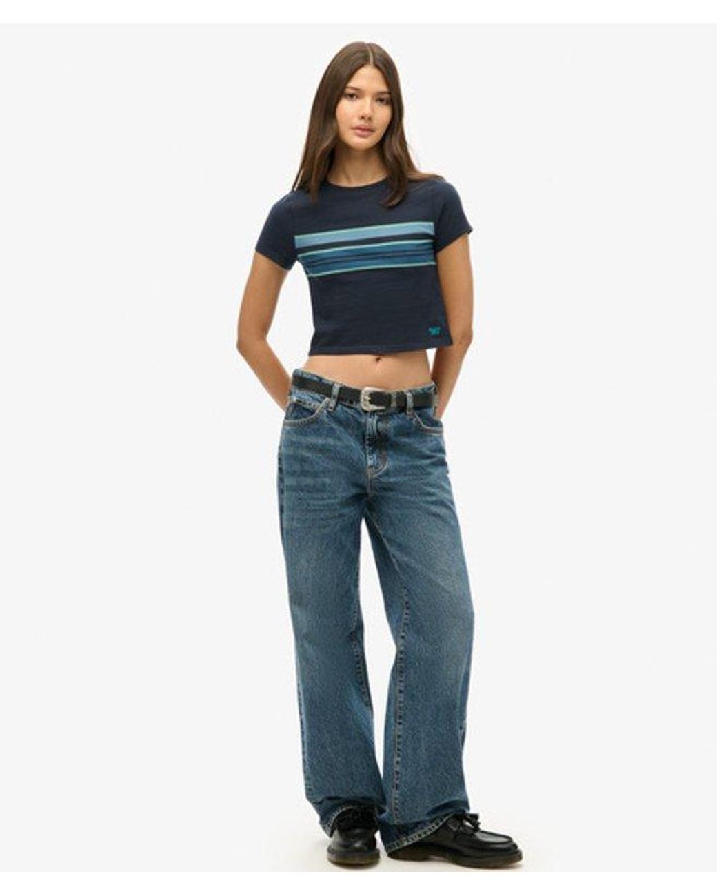 Superdry Blue & Co Slim Fit Vintage Stripe Crop T-shirt