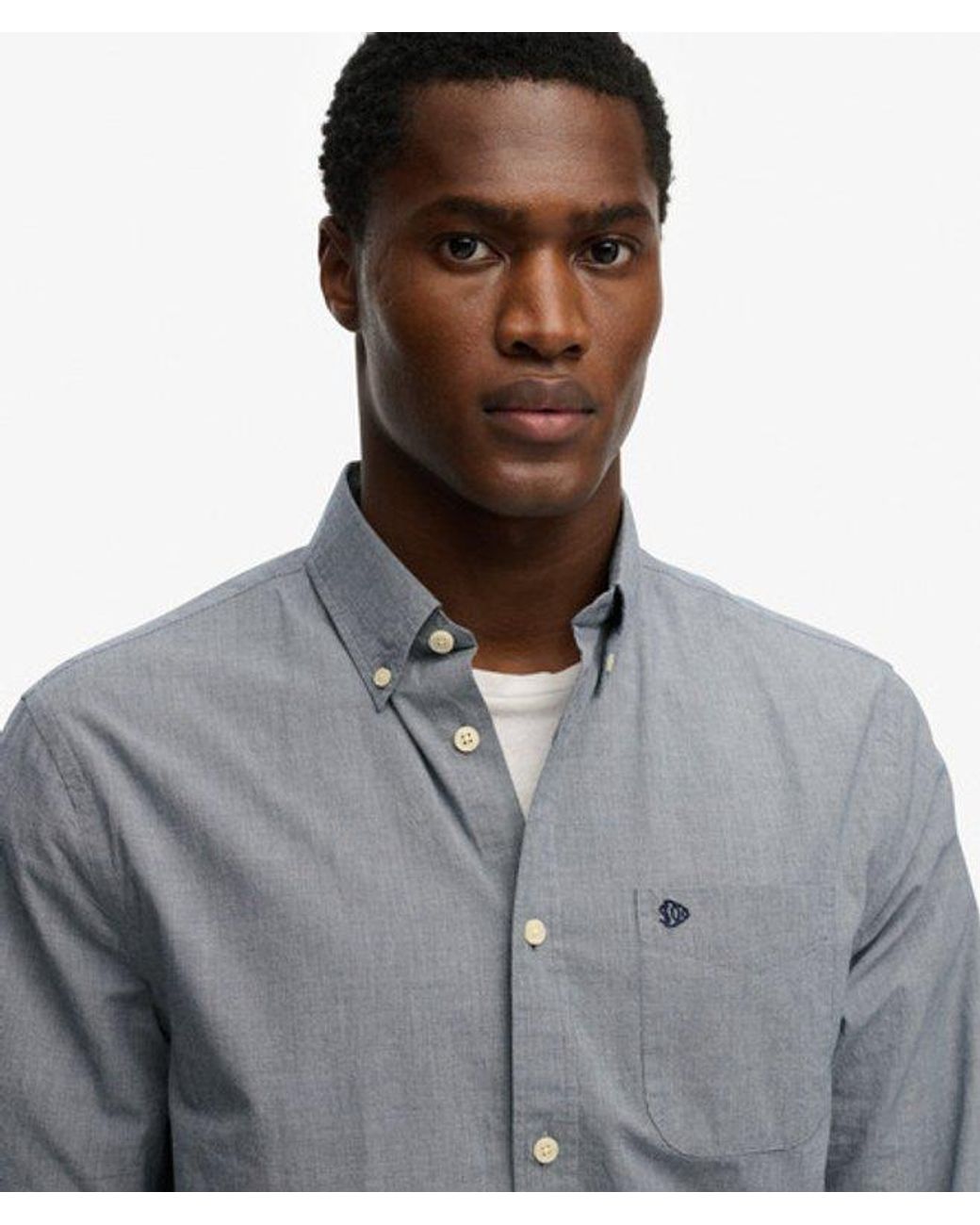 Superdry Gray Preppy Poplin Long Sleeve Shirt for men