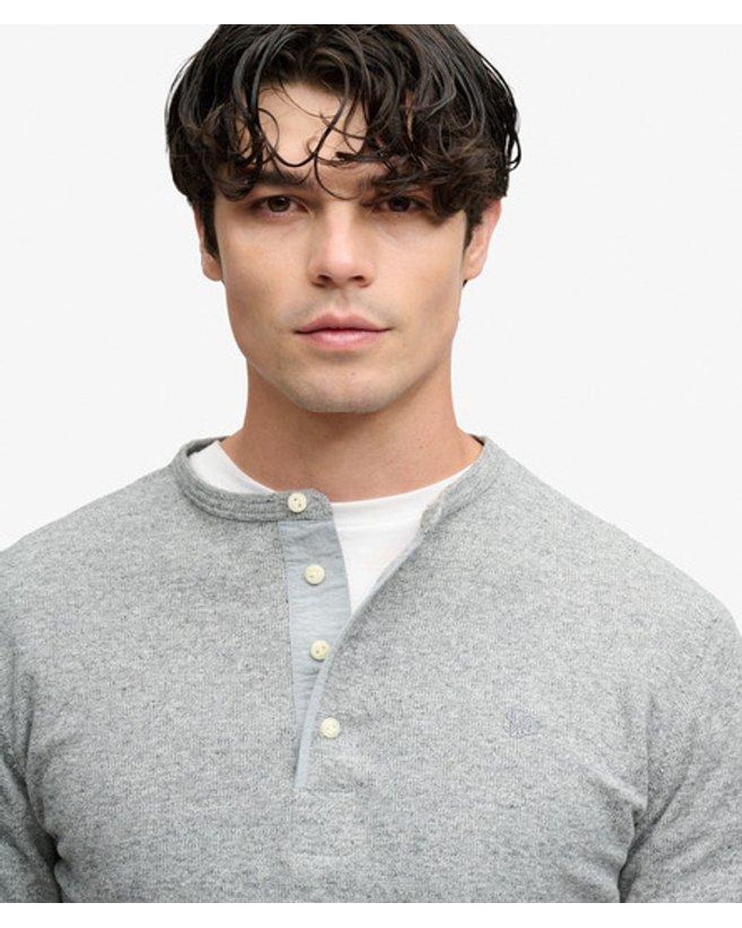 Superdry Gray Mini Slub Waffle Long Sleeve Grandad Top X None for men