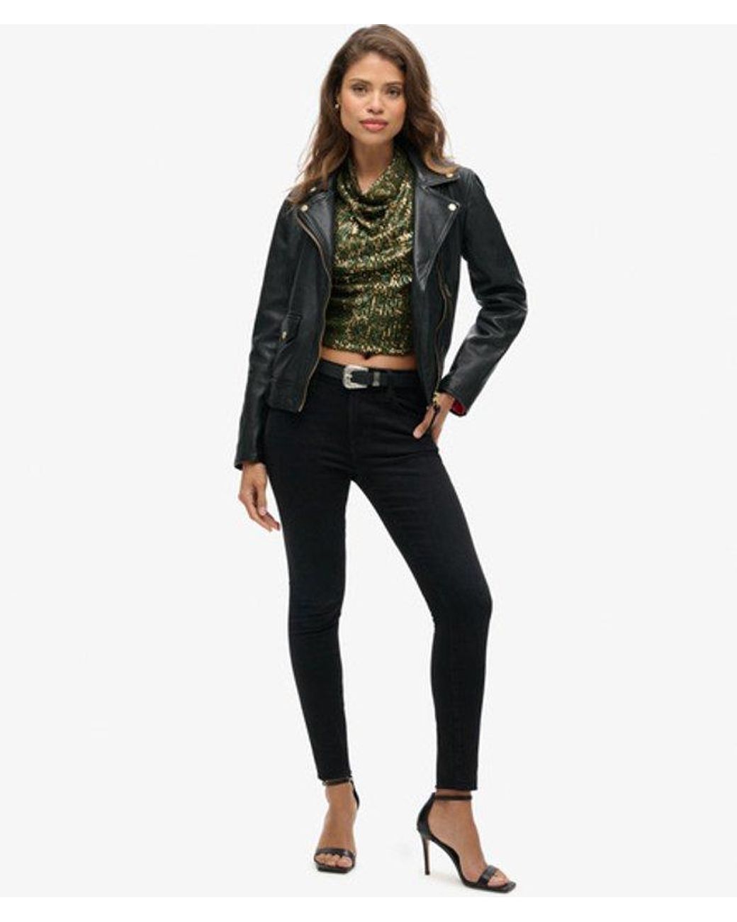 Superdry Green & Co Cowl Halter Neck Sequin Top