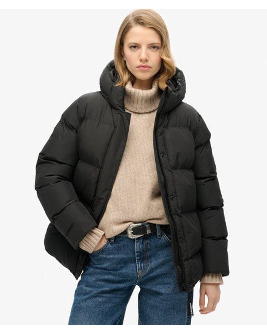 Superdry Blue & Co Hooded Mid Length Sports Puffer Jacket