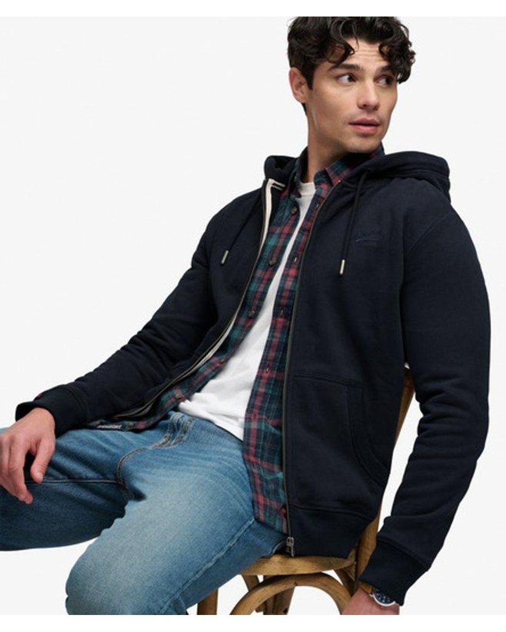 Superdry Blue & Co Essential Logo Half Brushed Zip Hoodie for men