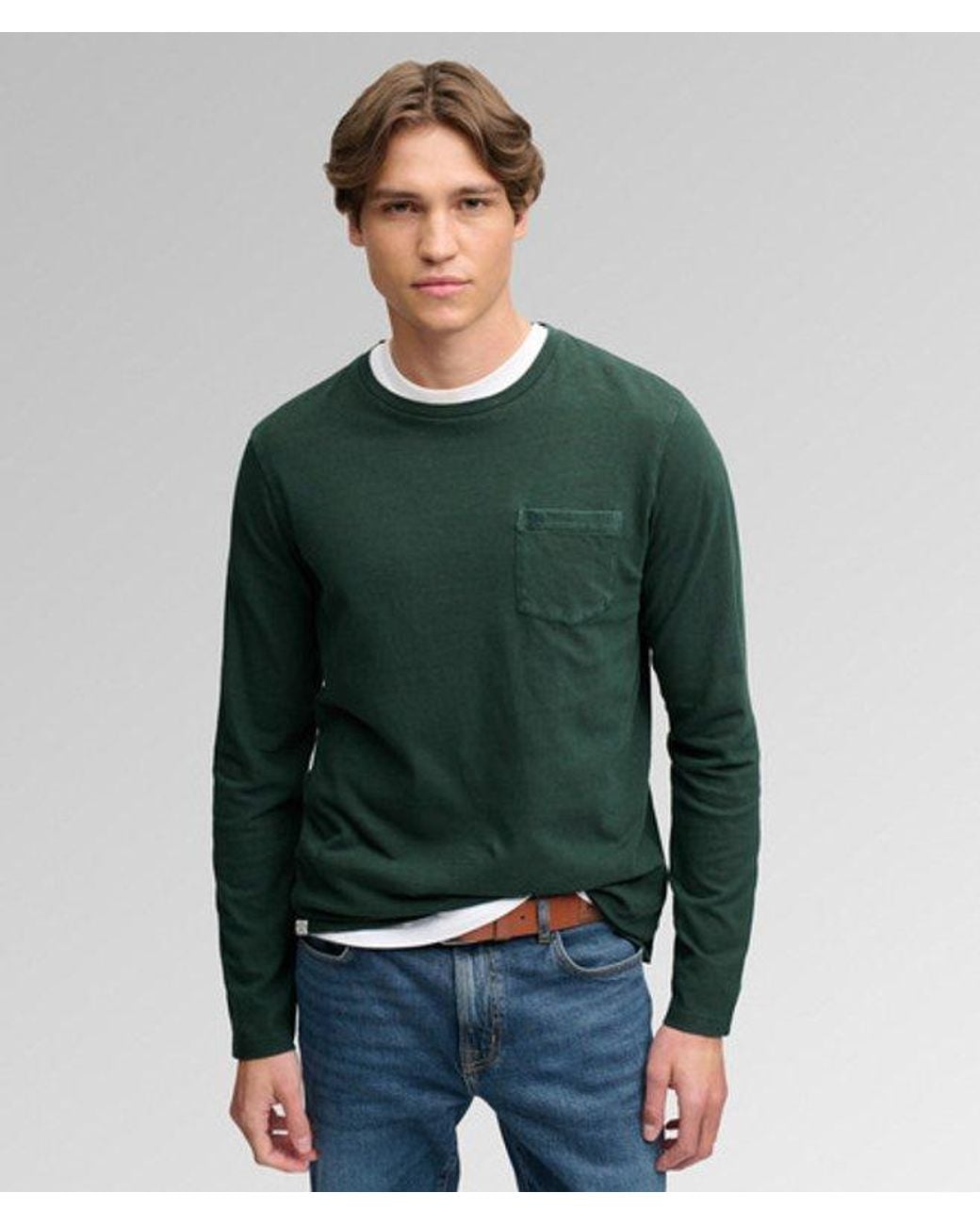 Superdry Green Cotton Linen Long Sleeve Pocket Top for men