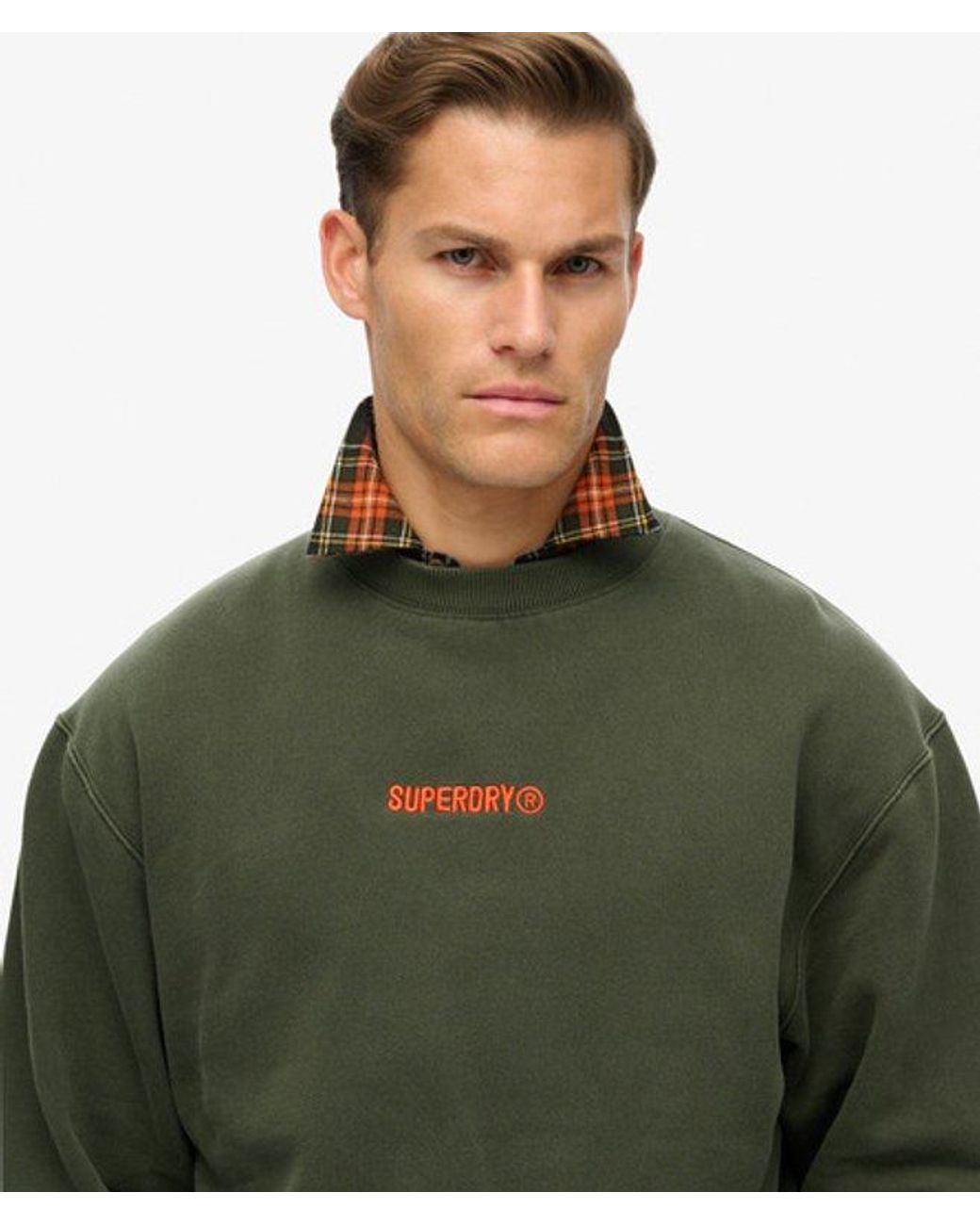 Superdry Green Micro Logo Graphic Loose Crew Sweatshirt for men