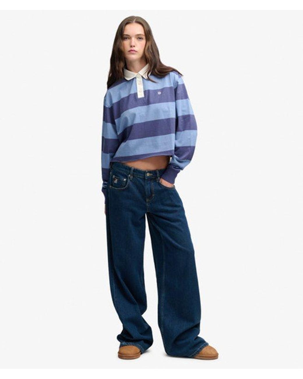 Superdry Blue & Co Athletic Essential Cropped Stripe Rugby Top