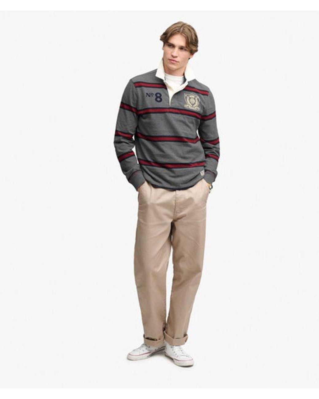 Superdry Gray & Co Double Emblem Stripe Rugby Top for men