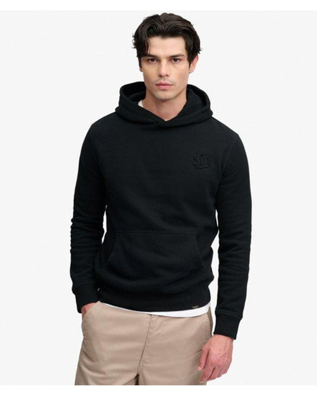 Superdry Black Company Logo Embossed Hoodie for men