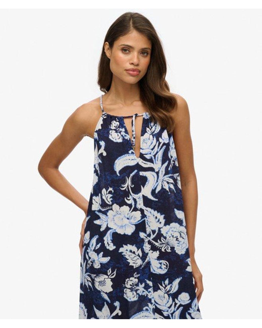 Superdry Blue Floral Print Beach Cami Maxi Dress