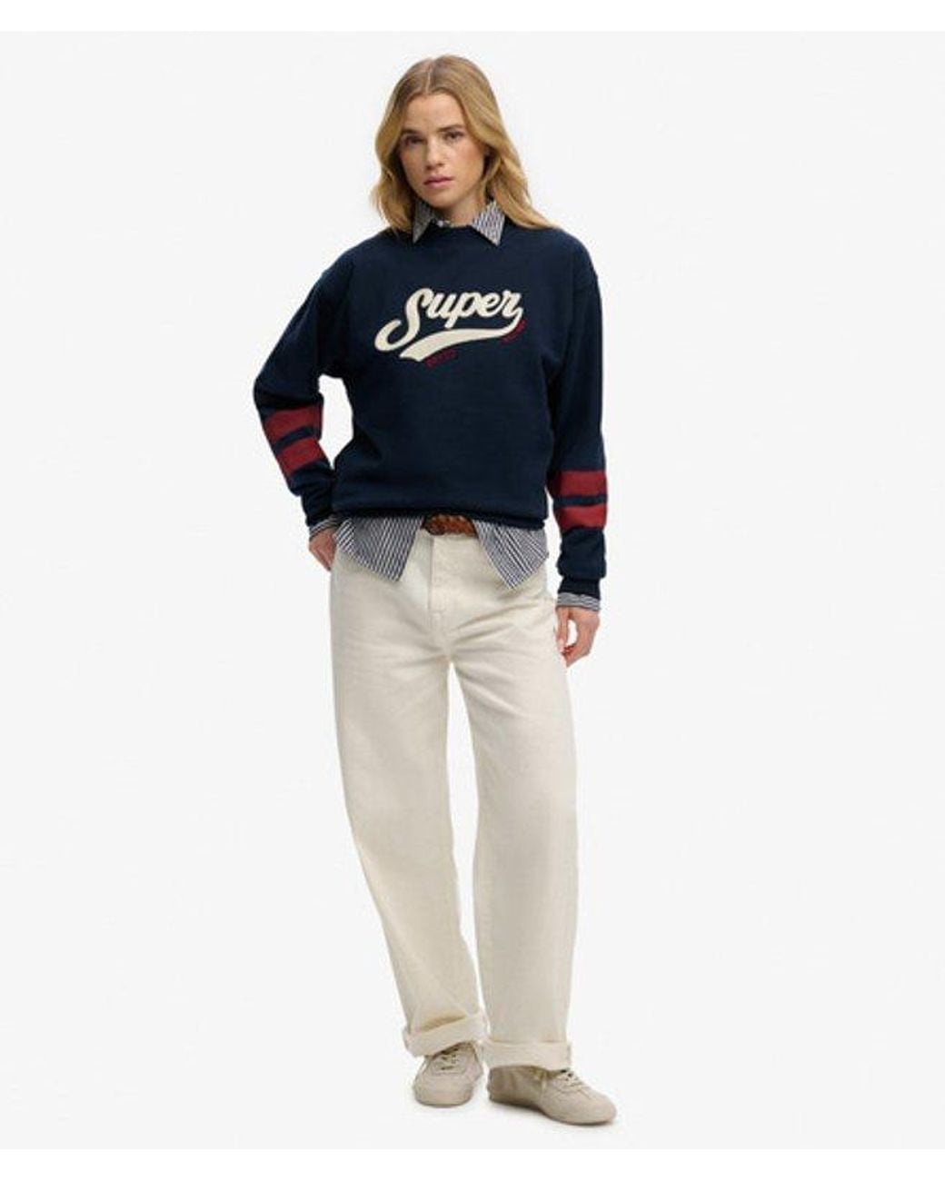 Superdry Varsity Script Boxy Crew Sweatshirt in het Blue