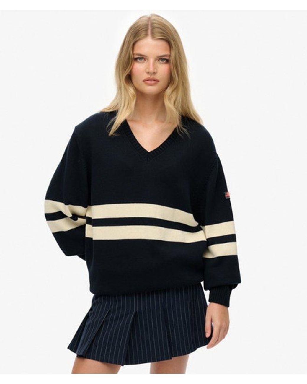 Superdry Blue & Co Oversized Striped V-neck Jumper