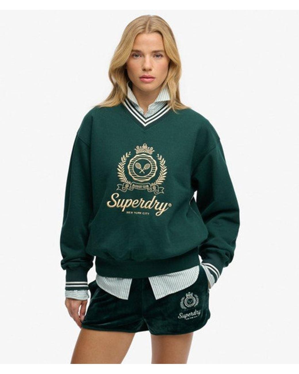 Superdry Green & Co Country Club Loose V-neck Sweatshirt