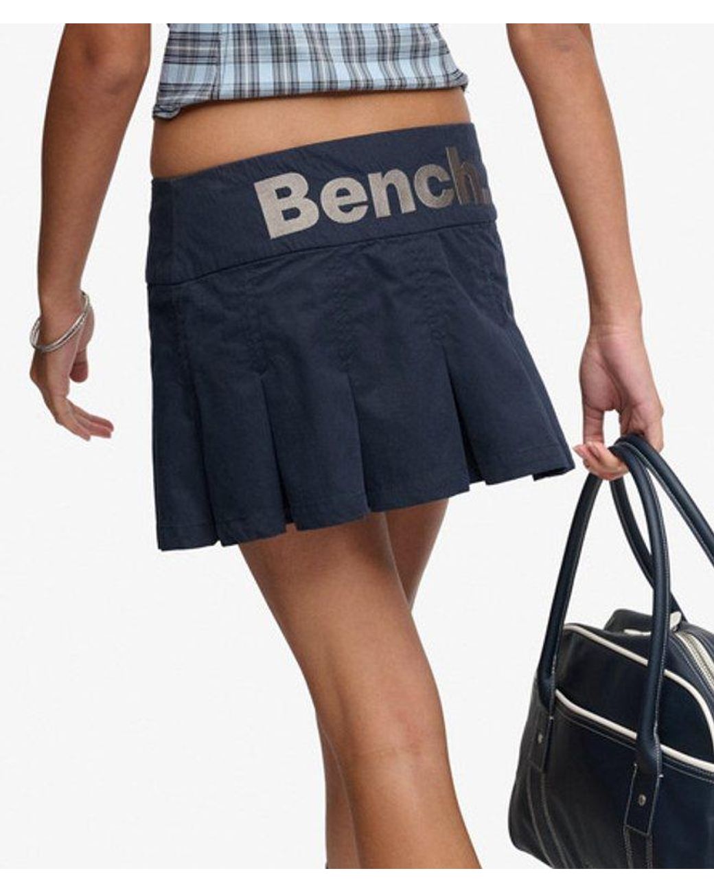 Superdry Blue Bench X & Co Bench Logo Pleated Peached Mini Skirt