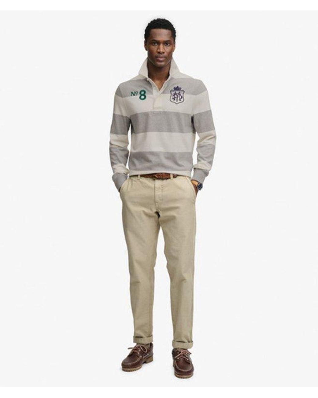 Superdry Gray & Co Double Emblem Stripe Rugby Top for men