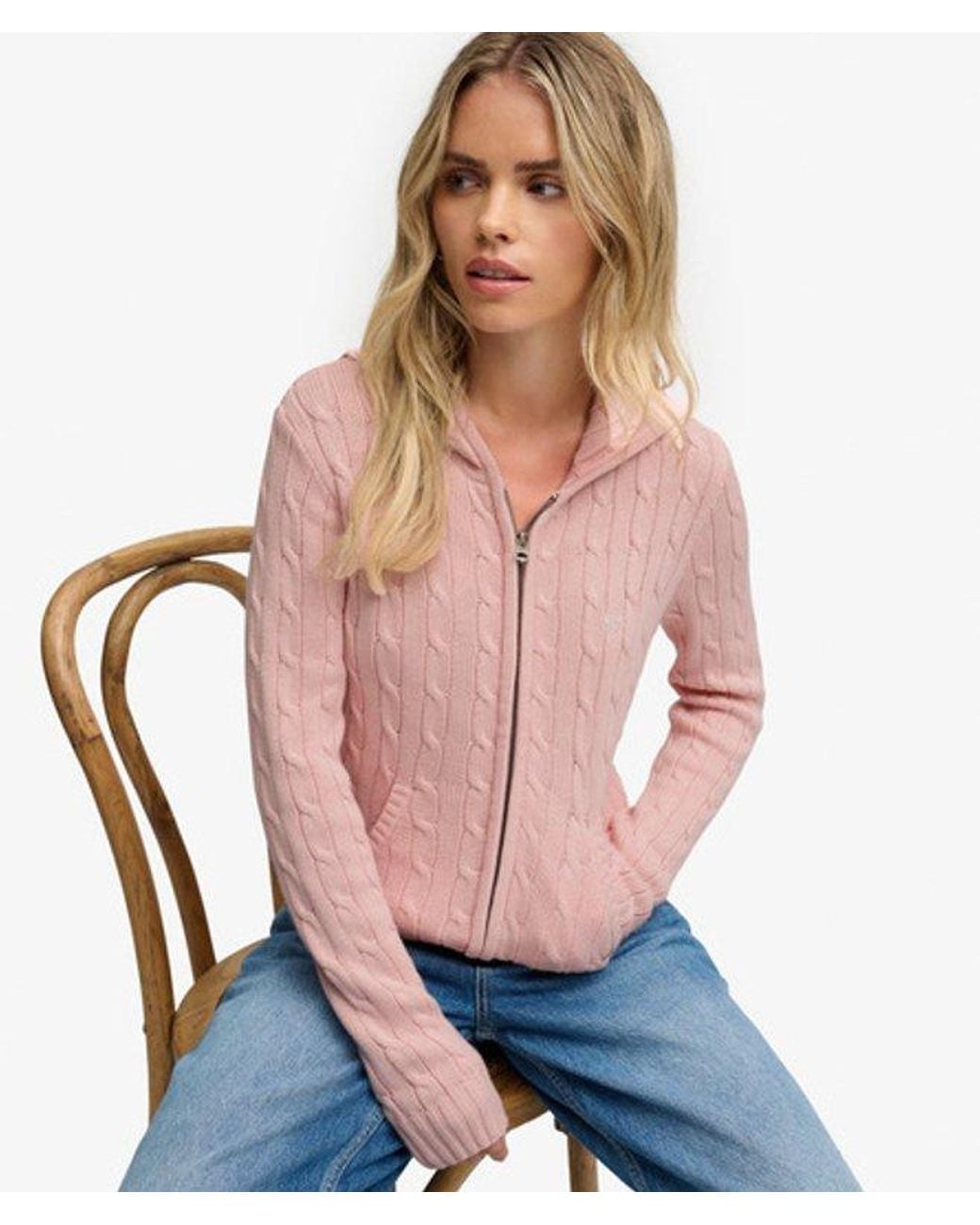 Superdry Pink & Co Cotton Cable Zip Up Hoodie
