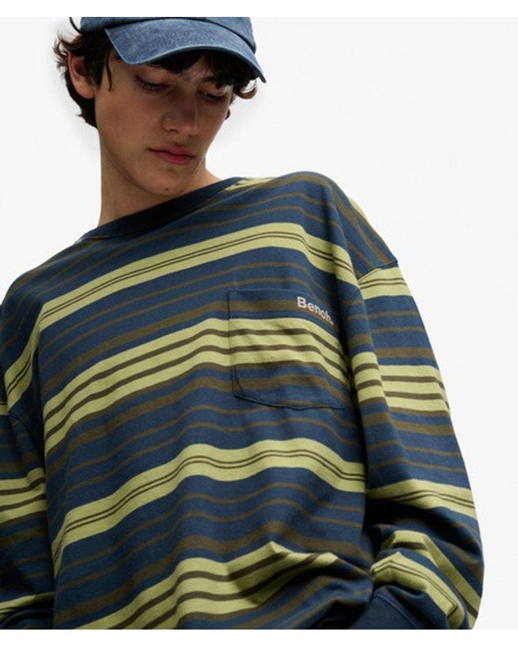 Superdry Blue Bench X & Co Bench Oversized Stripe Long Sleeve Top for men