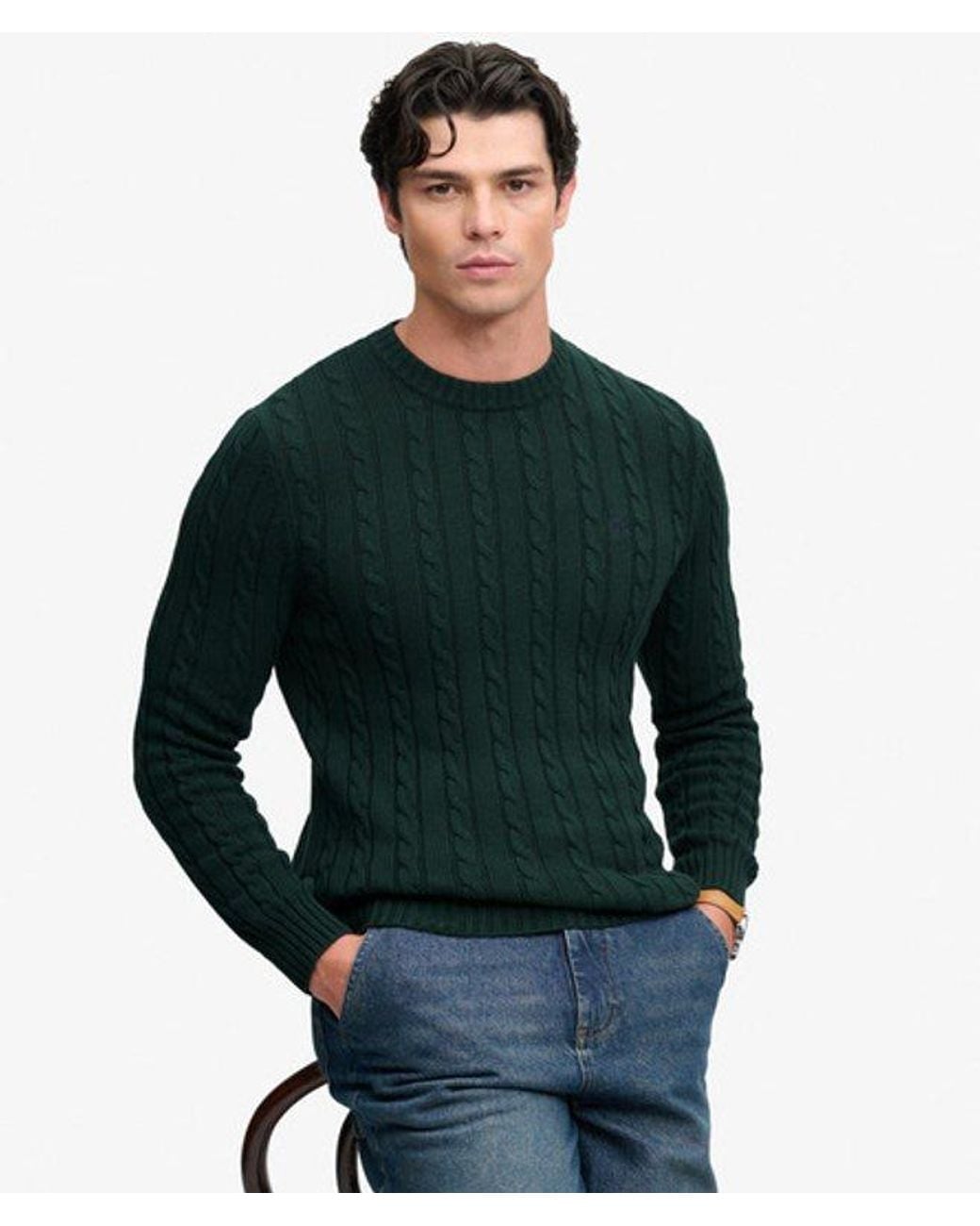 Superdry Green & Co Cotton Cable Knit Crew Jumper for men